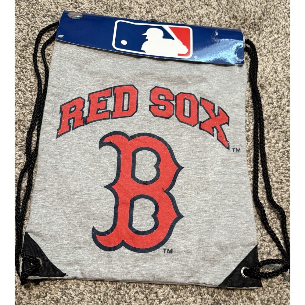 Boston Red Sox Drawstring Backpack MLB Official Team Logo‎ Gray & Red Gym Bag